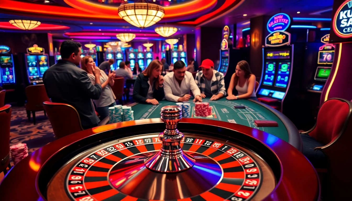 Experience a thrilling "ku win" moment at the casino, showcasing lively players celebrating their blackjack success amidst vibrant gaming tables.