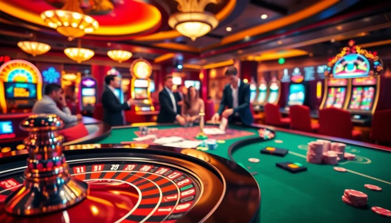 Players enjoying their gambling experience at a luxurious casino featuring 1gom in vibrant colors.