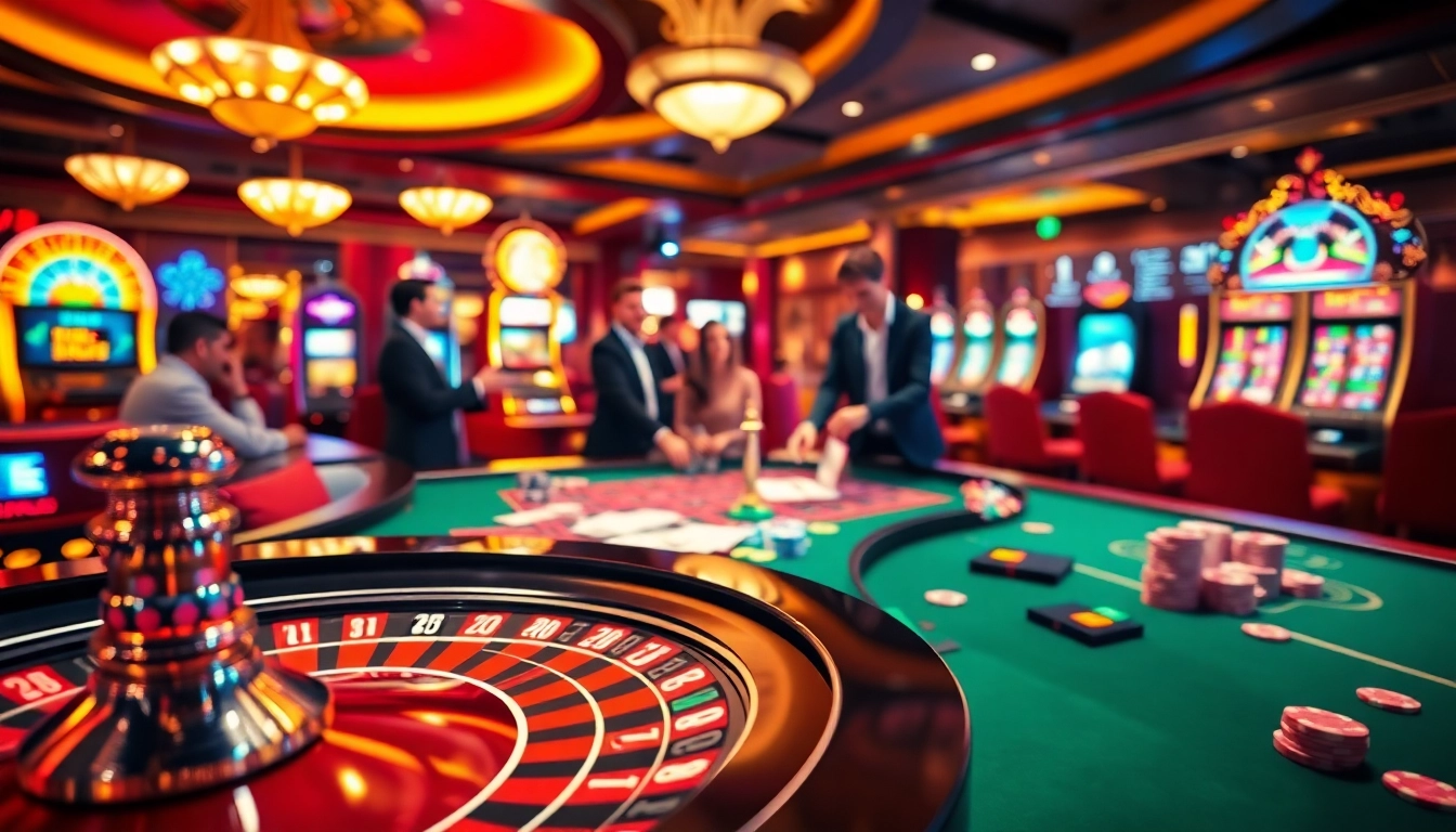 Players enjoying their gambling experience at a luxurious casino featuring 1gom in vibrant colors.