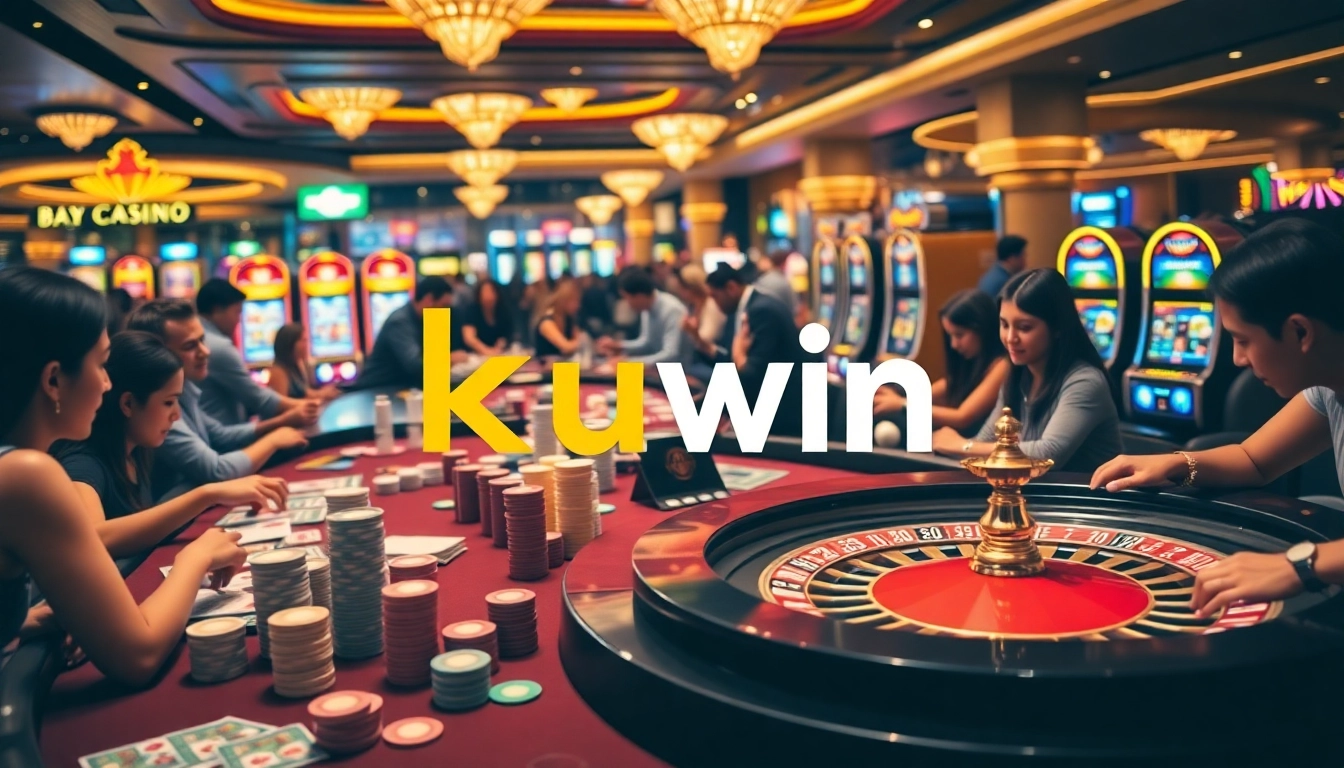 Experience the thrill of kuwin with vibrant casino games, interactive table settings, and excited players.